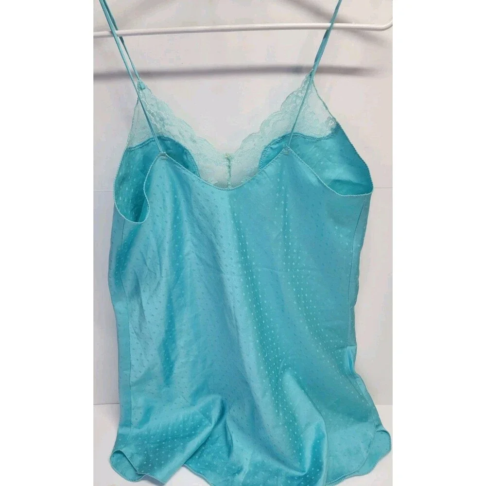 Vtg Victoria’s‎ Secret Gold Tag Teal Satin Slip babydoll Nightgown Lingerie Sz M